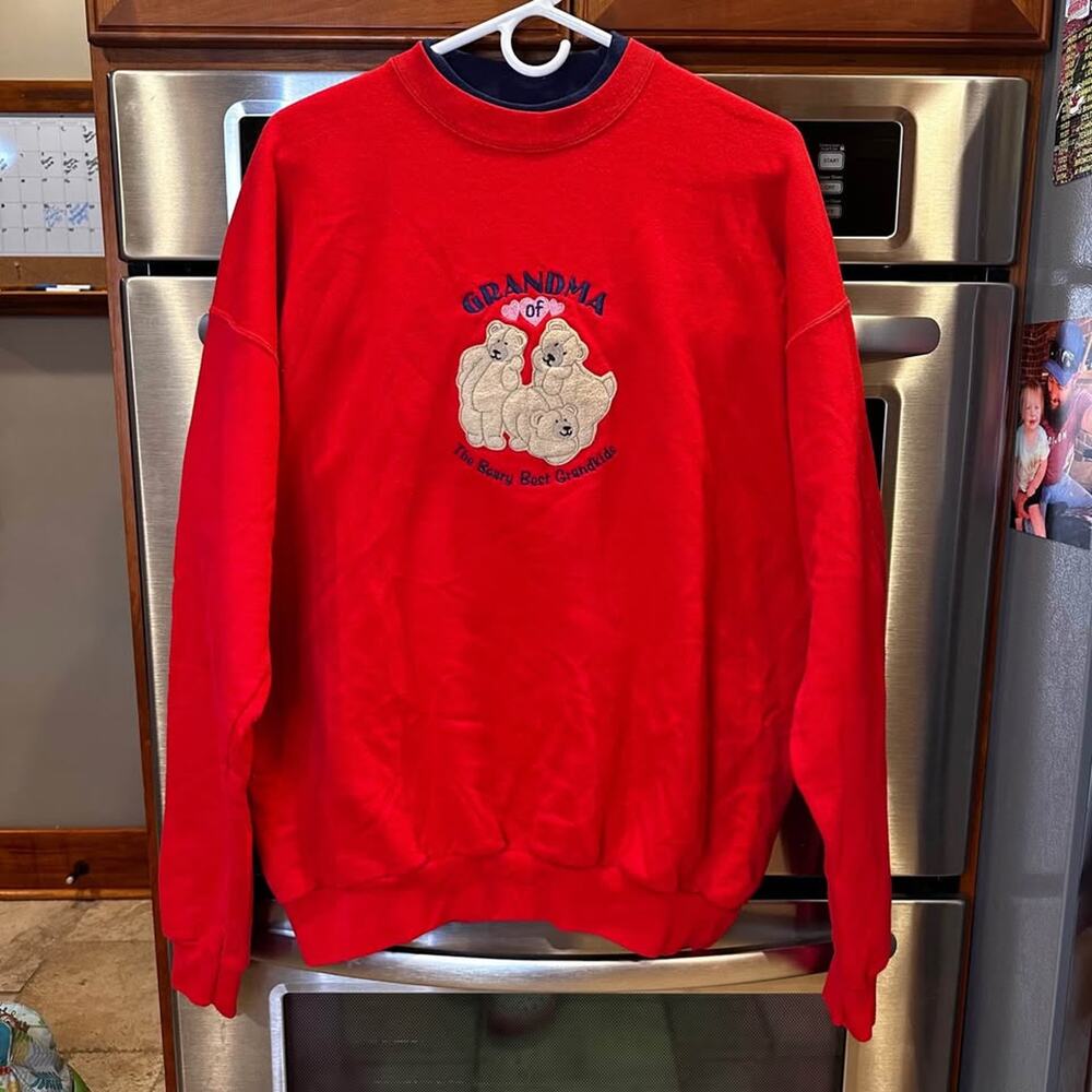 Vintage Grandma Teddy Bear Sweatshirt 1X | Embroidered Y2K Grandmacore Crewneck
